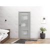 Sartodoors Solid French Door 18 x 80in, Light Grey Oak W/ Frosted Glass, Single Regular Panel Frame Trims Handle SETE6933ID-OAK-18
